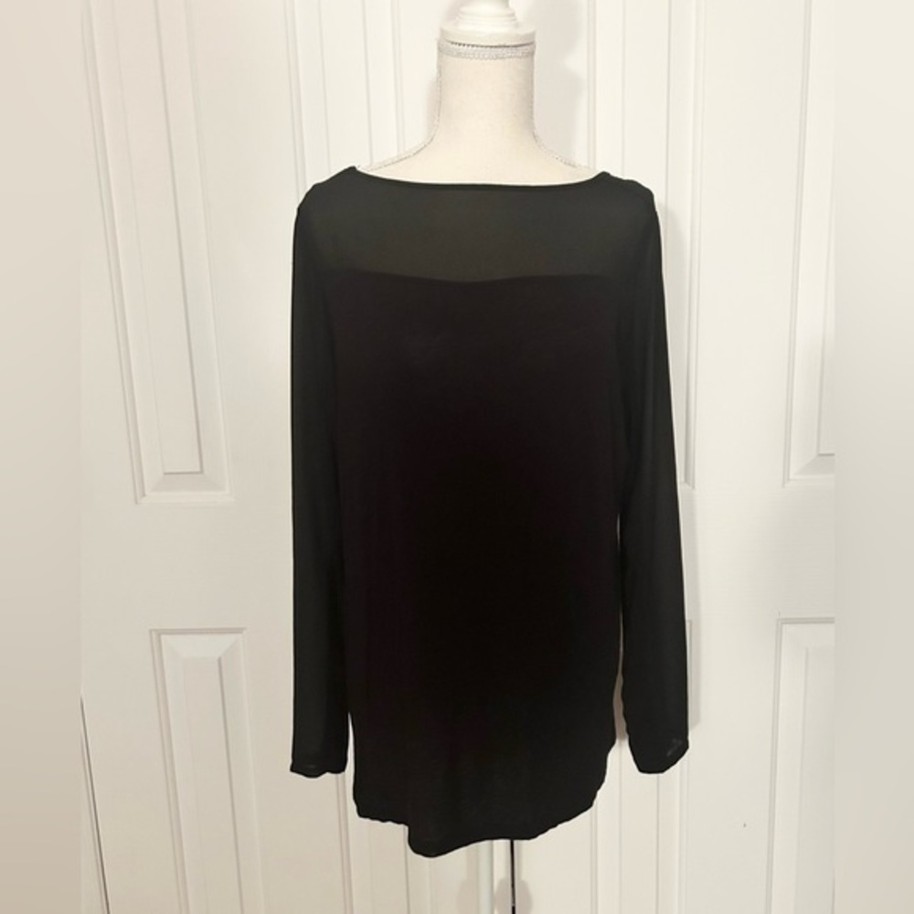 Black Women's Blouse, Top and Front Arms in Mesh-Like Fabric, Size Large/XL